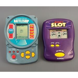VTG RADICA POCKET SLOT Electronic Handheld Game & MB Battleship -Both WORK!